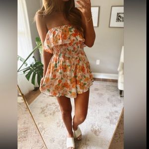 Julia white & coral floral romper